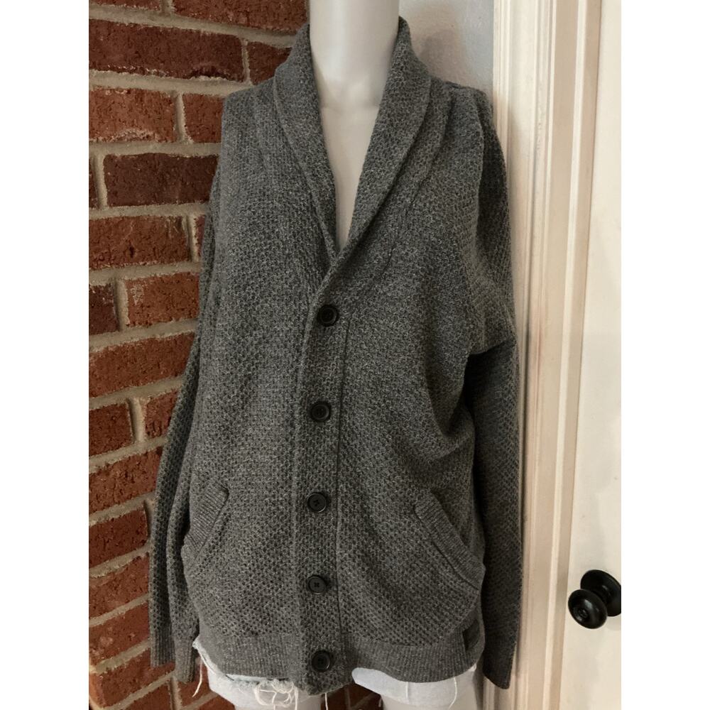 Hollister Gray Shawl Collar Grandpa Cardigan Sweater Cozy Oversized Knit Medium